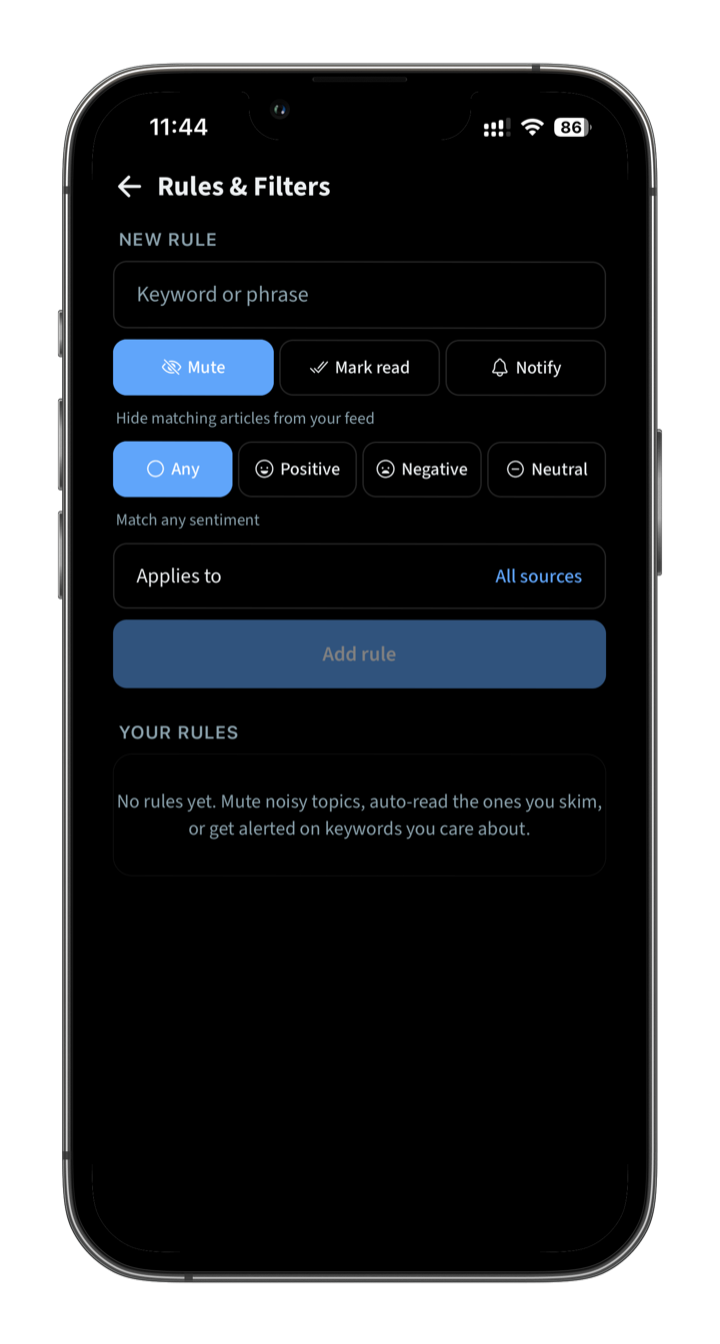 Sentiment-based rules screen